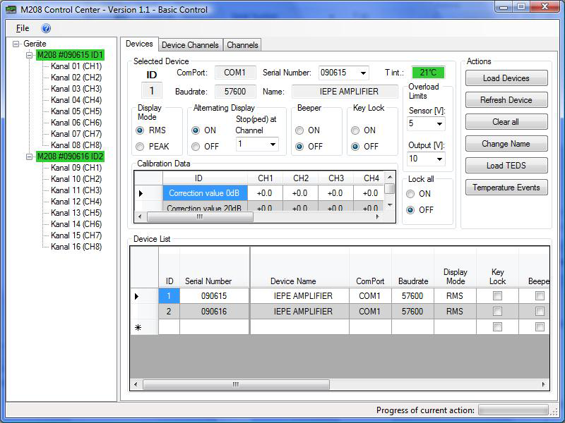 PC-Bediensoftware für die serielle Schnittstelle, Geräteübersicht